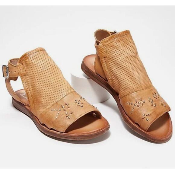 Miz Mooz Fifi Tan Leather Embellished Sandals - Picture 1 of 11